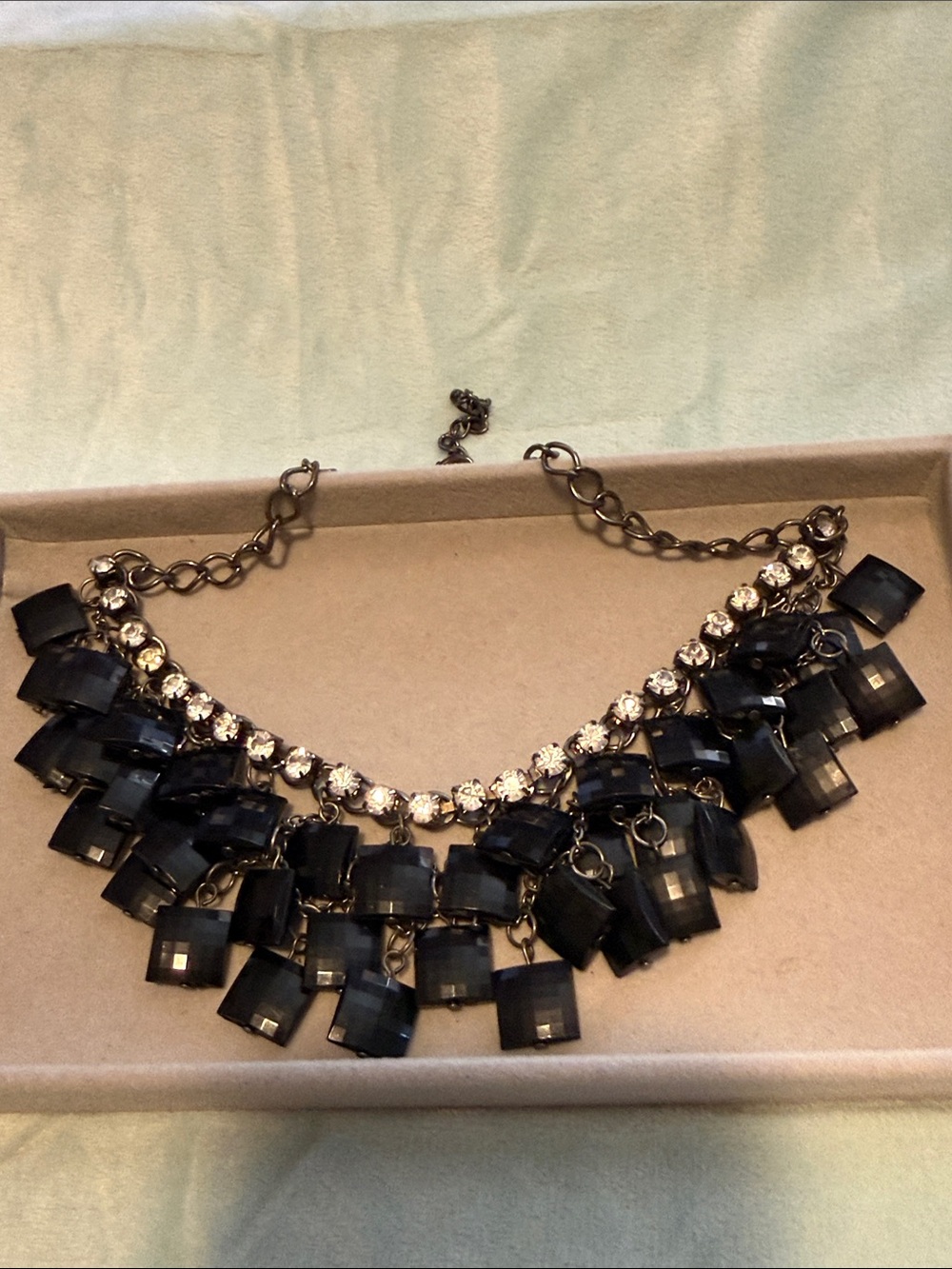 Black Crystal Fringe Statement Necklace
